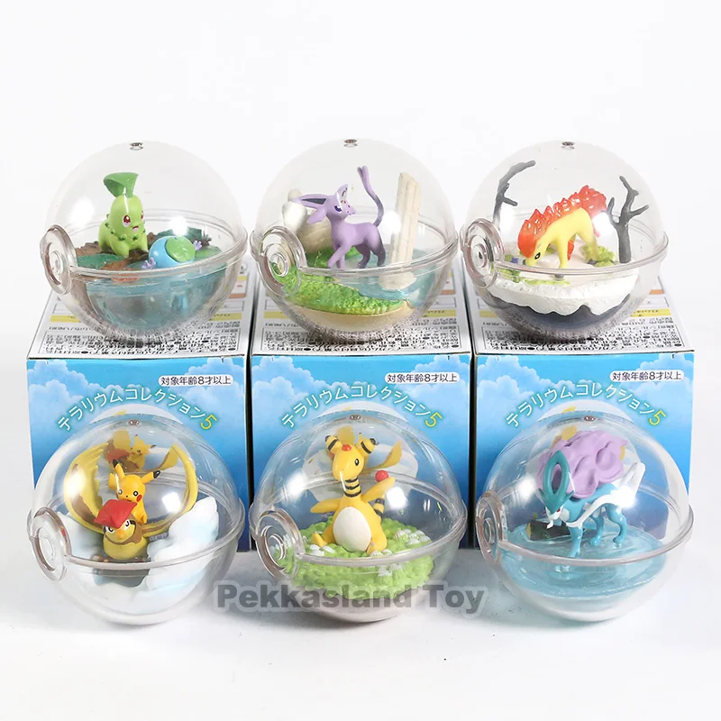 

New 6Box/Set Transparent ball Pika Chikorita Articuno Eevee pkm Action Figure Toys Cute Room Model Decoration for Kids