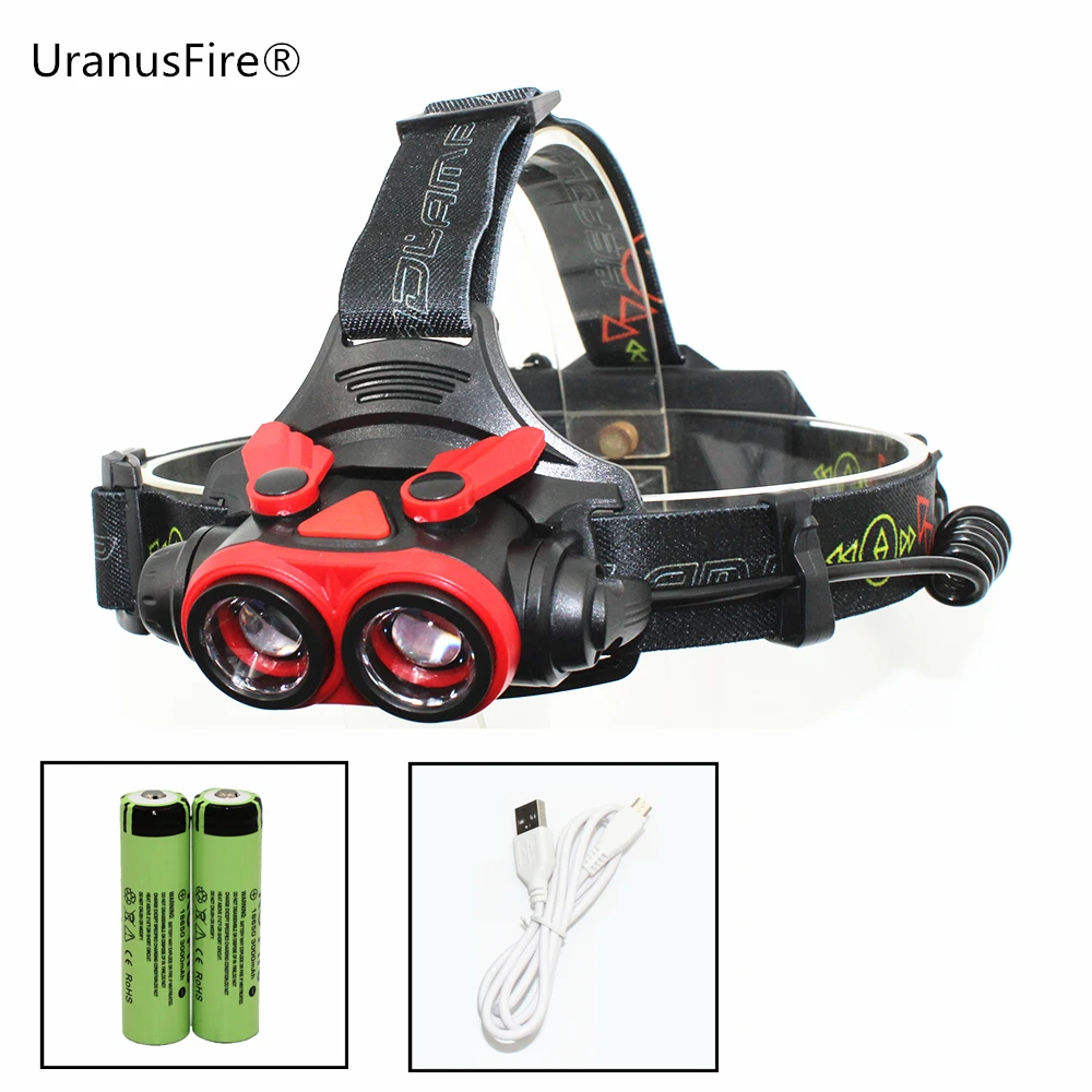 Налобный фонарь Uranusfire с зумом USB 18650 AA 2 x XM L T6 светодиодный налобный для наружного