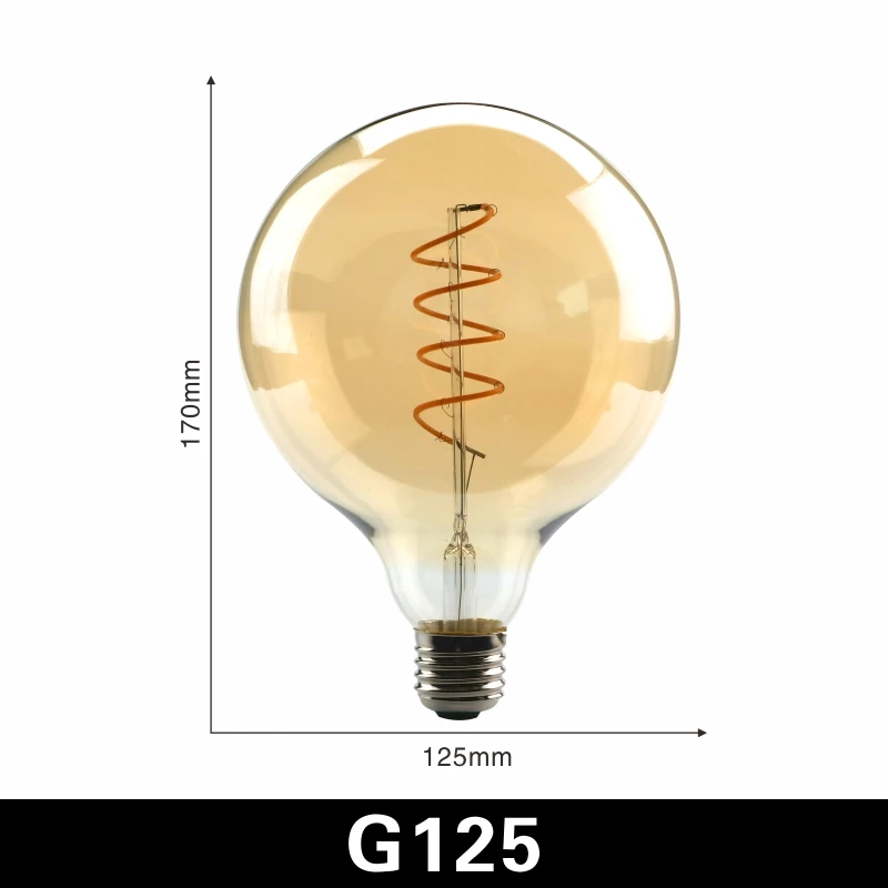 Светодиодный светильник накаливания C35 T45 ST64 G80 G95 G125, спиральный светильник 4 Вт 2200 к, Ретро Винтажные лампы, декоративный светильник, лампа Эдисона с регулируемой яркостью - Испускаемый цвет: G125