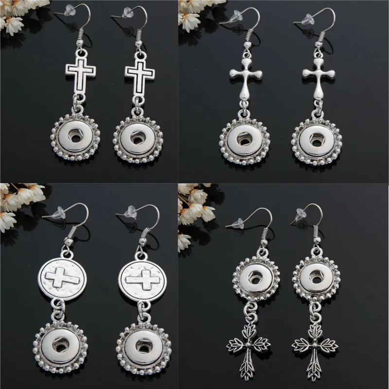 

Metal Cross 12mm Snap Buttons Sockets Drop Earrings for Women Jewelry Wholesale 12 Pairs / Lot Mix Styles