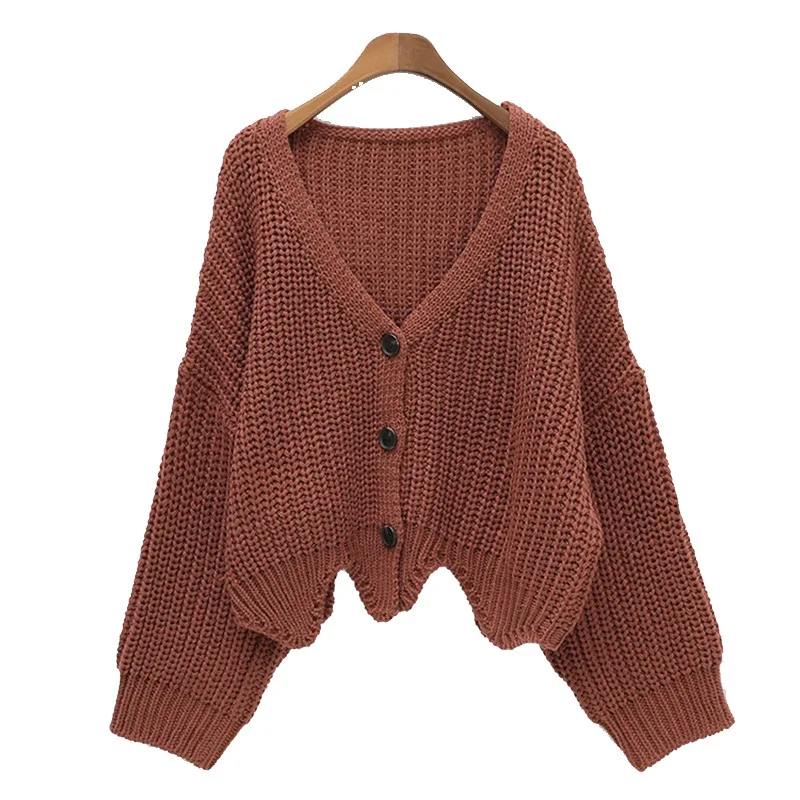 

Autumn new street clothing solid color sexy V-neck women's knit button cardigan sweater coat