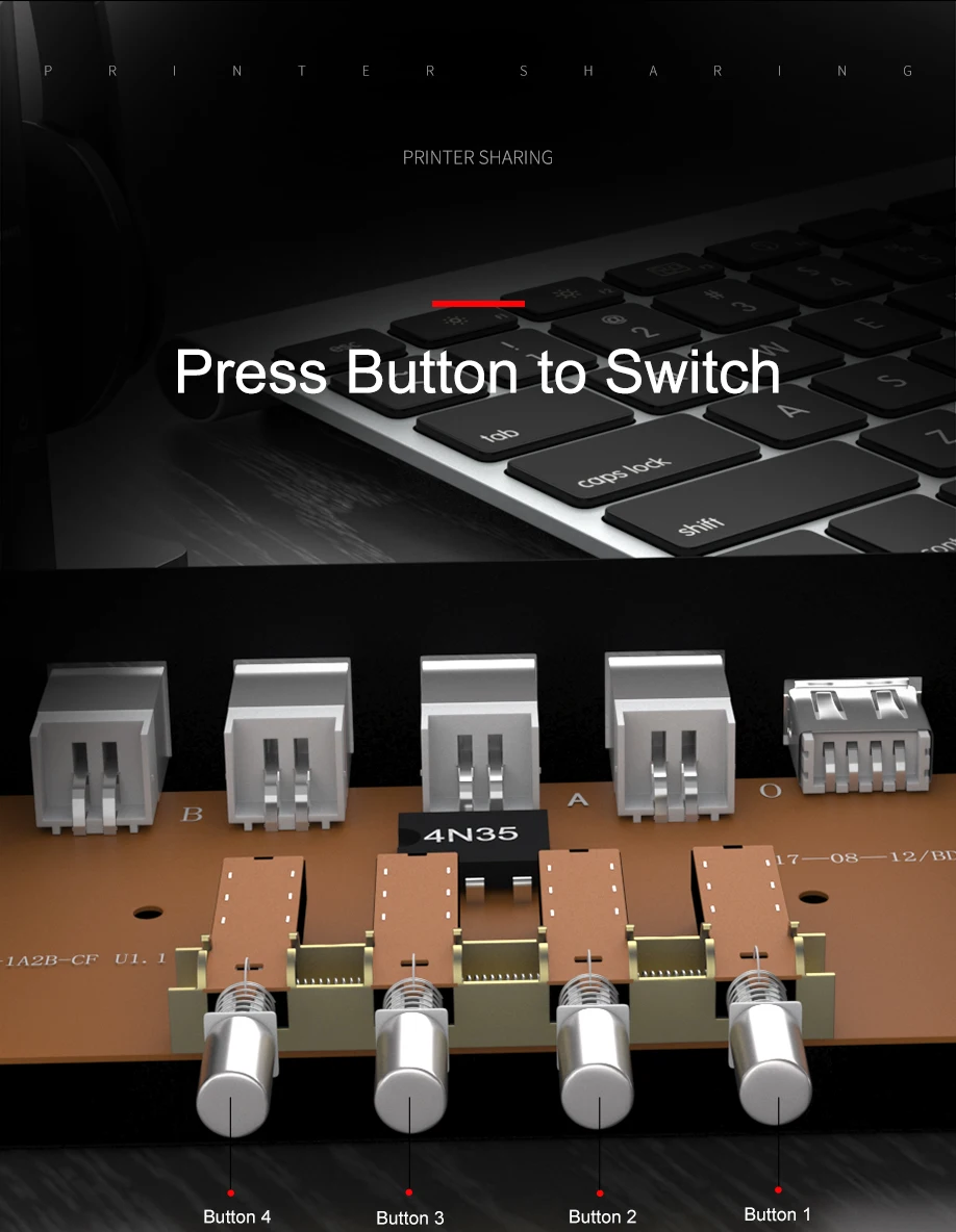 SAMZHE KVM переключатель принтер Switcher 4/2 шт. обмен 1 устройство для бумажной печати