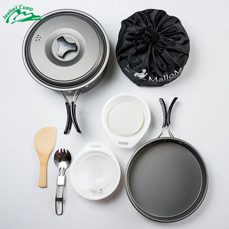 Jeebel 10 Pcs Portable Camping Cookware Set Mess Kit Folding Cookset for Hiking Backpacking Gear Lightweigh Durable Utensils