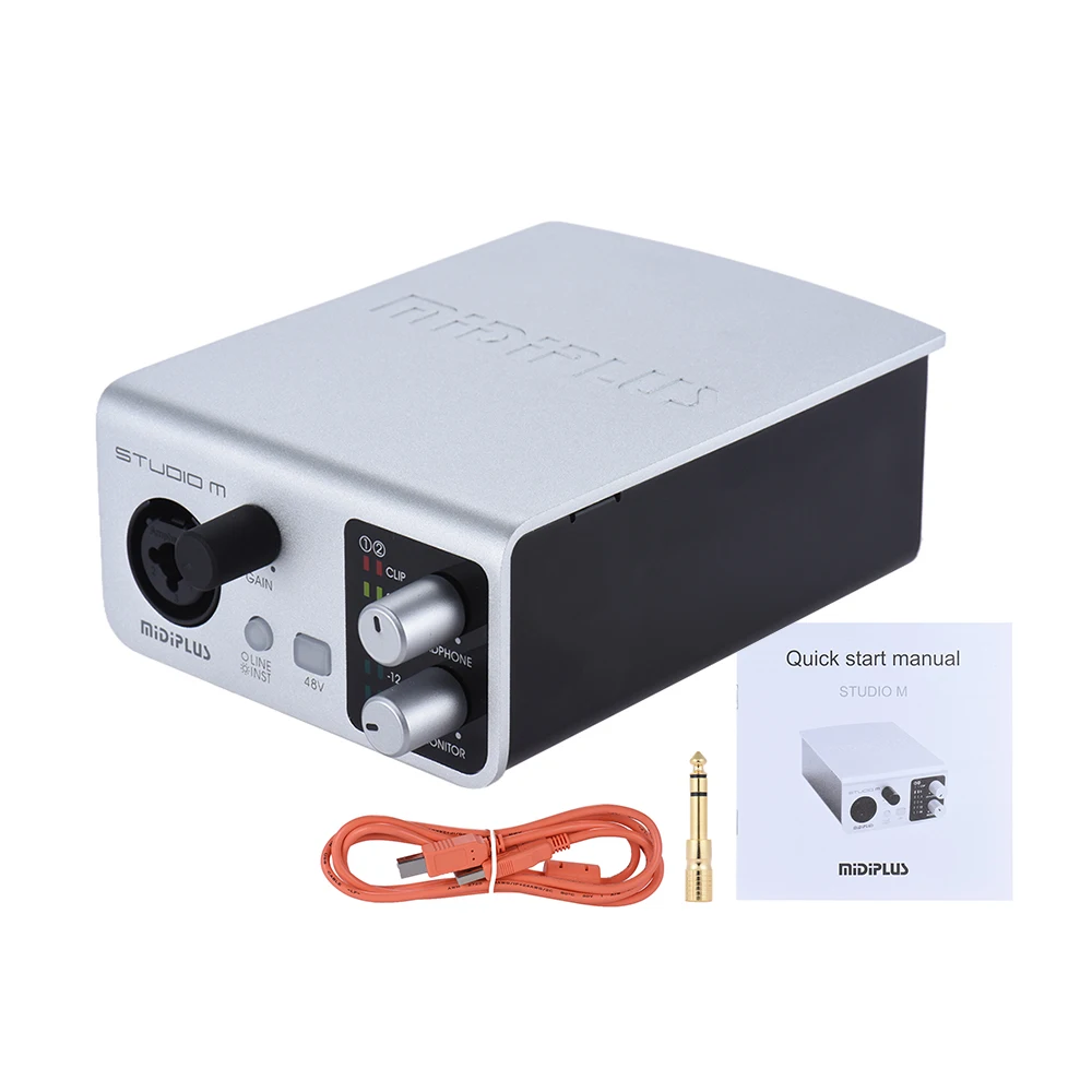 

MIDIPLUS STUDIO-M USB Audio Interface Sound Card 1 Input 2 Outputs High Precision Sampling 48V Phantom Power with USB Cable