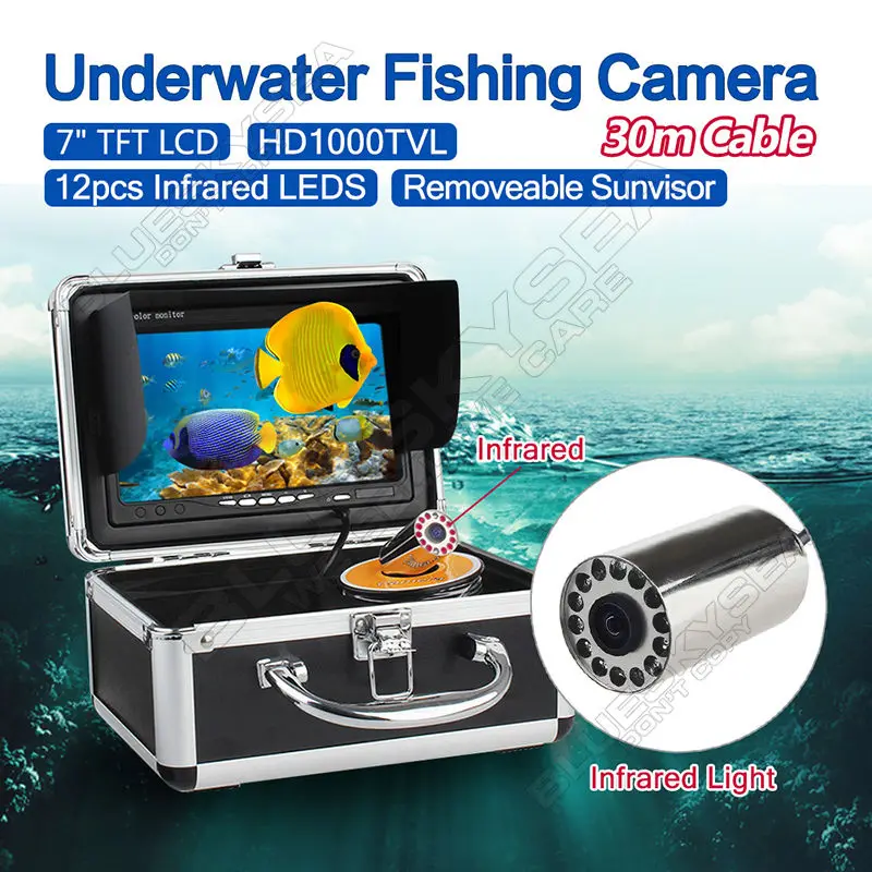 Free shipping EYOYO 30m 7 LCD Monitor HD 1000TVL Fish Finder Infrared Ice Sea Fishing Camera