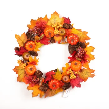 

New 45cm Halloween Wreath Rattan Berry Maple Leaf Fall Door Ornament Window Holiday Festival Christmas Wedding Party Decor
