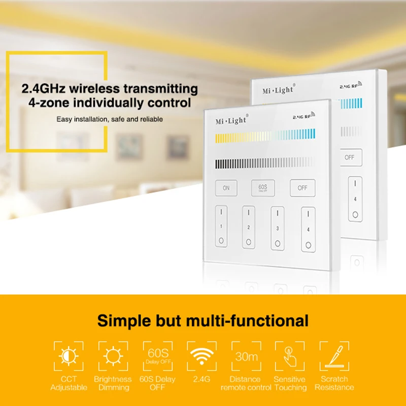 Milight T2 220 В 4-зоны CCT настроить Smart Панель пульта дистанционного управления цветовой температуры и яркость для прокладки водить лампочки