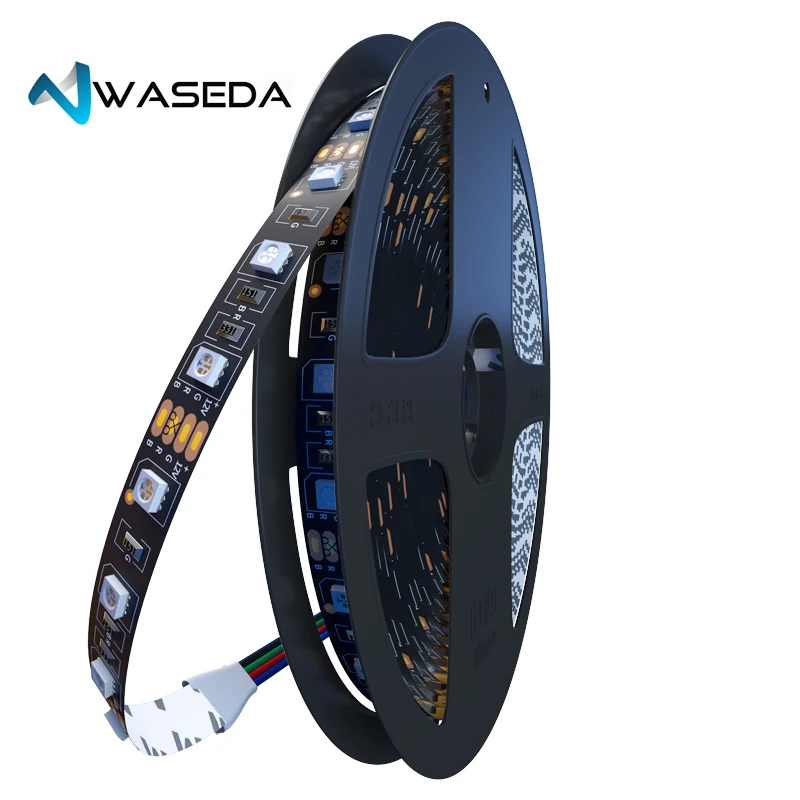 

WASEDA SMD 5050 Black PCB RGB LED Strip Waterproof 5M 300LED DC 12V Fita LED Light Strips Flexible Black PCB LED Strip