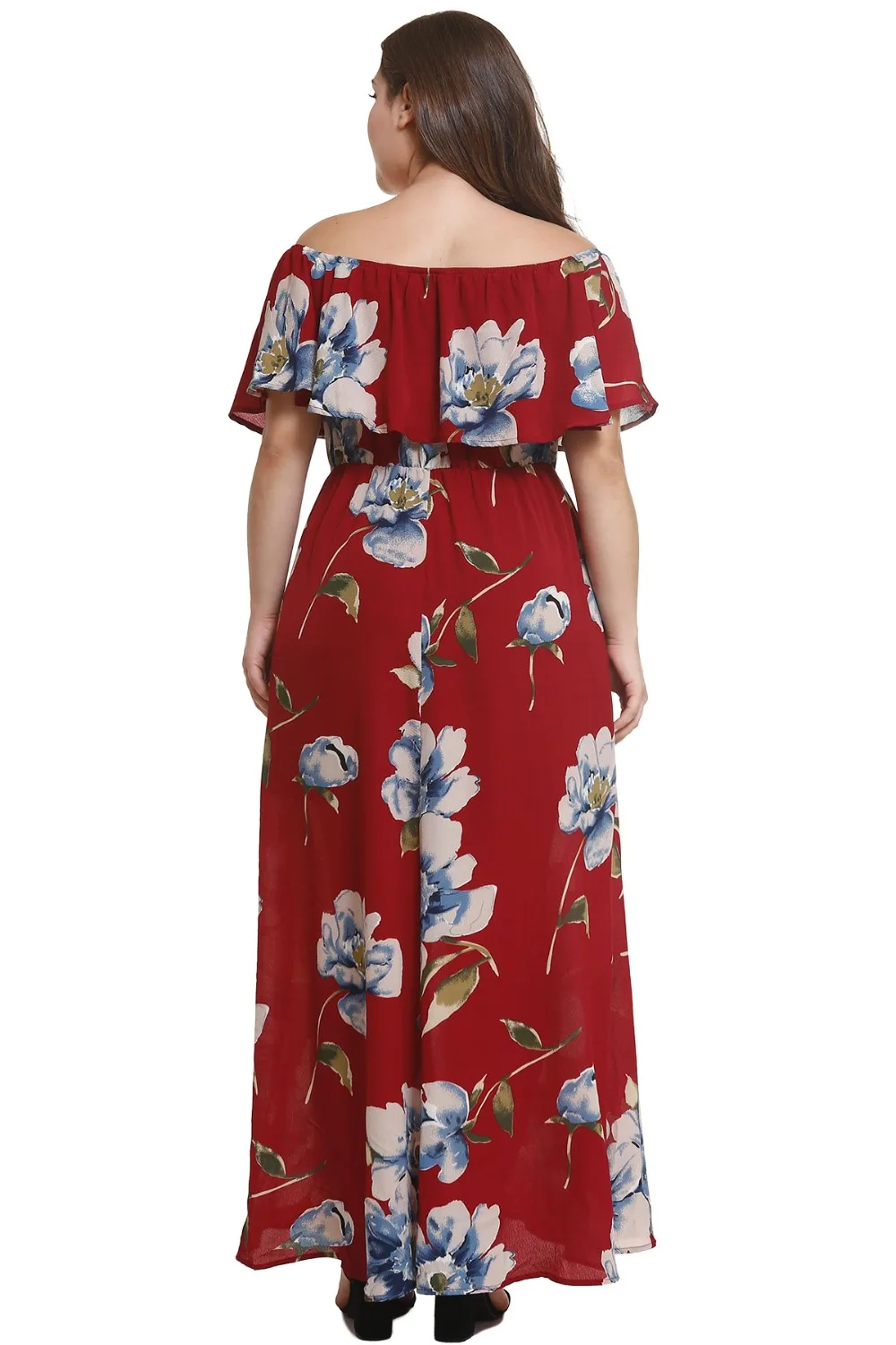Gladiolus Sexy Off Shoulder Ruffles Women Slash Neck Floral Print Pocket Summer Maxi Dress Casual Plus Size Robe Femme Ete 2018 (13)