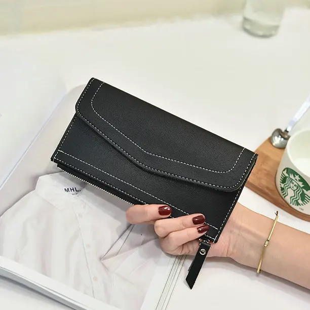 

2016 Leather Wallet Women High Quality Soft Long Purse Fashion Female Wallets Card Holder Ultra-thin Burgundy Unisex