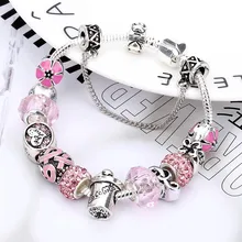 Beiver Розовый Кристалл Шарм серебряные браслеты и браслеты для женщин с DIY бусины бутылка для напитков браслет, женская бижутерия Новинка CZ027