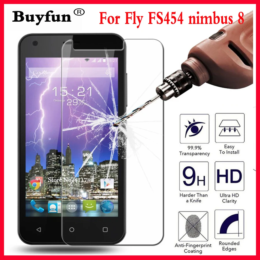 

For Fly FS454 nimbus 8 Tempered Glass Screen Protector Film 9H 2.5D Guard Anti Shatter Protective Films Casepelicula de vidro