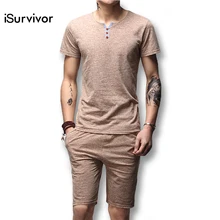 ISurvivor мужские комплекты спортивной одежды летние футболки+ шорты Повседневная мода Slim Fit Фитнес Мужская Спортивная одежда Мужская Верхняя одежда M-5XL