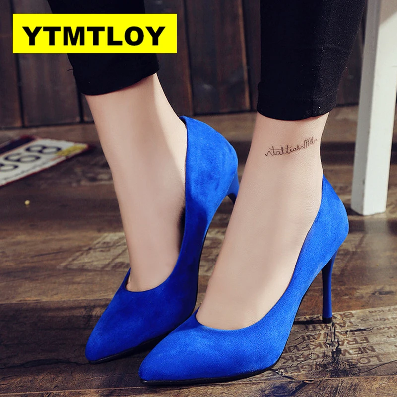 

2019 HOT Women Shoes Pointed Toe Pumps Suede Leisure Dress Shoes High Heels Boat Wedding tenis feminino 10cm