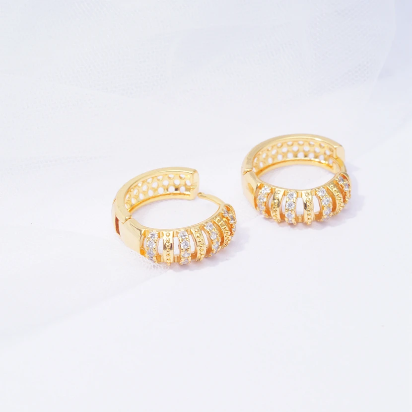 Hollow Fashion Round Circle Hoop Earrings for Women Gold Filled Rhinestone Zircon Jewelry brincos pendientes Dropshipping