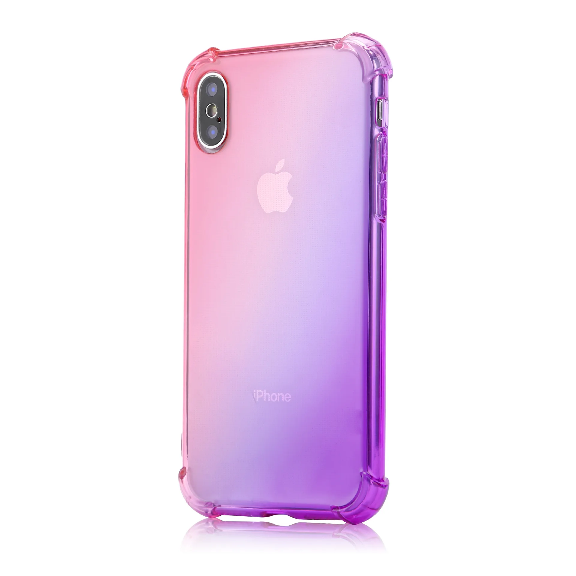 Чехол для iPhone XS X 8, прозрачный, милый, градиентный, тонкий, не царапающийся, TPU, чехол для телефона, усиленный, с углами, противоударный, защитный чехол - Цвет: Purple Pink