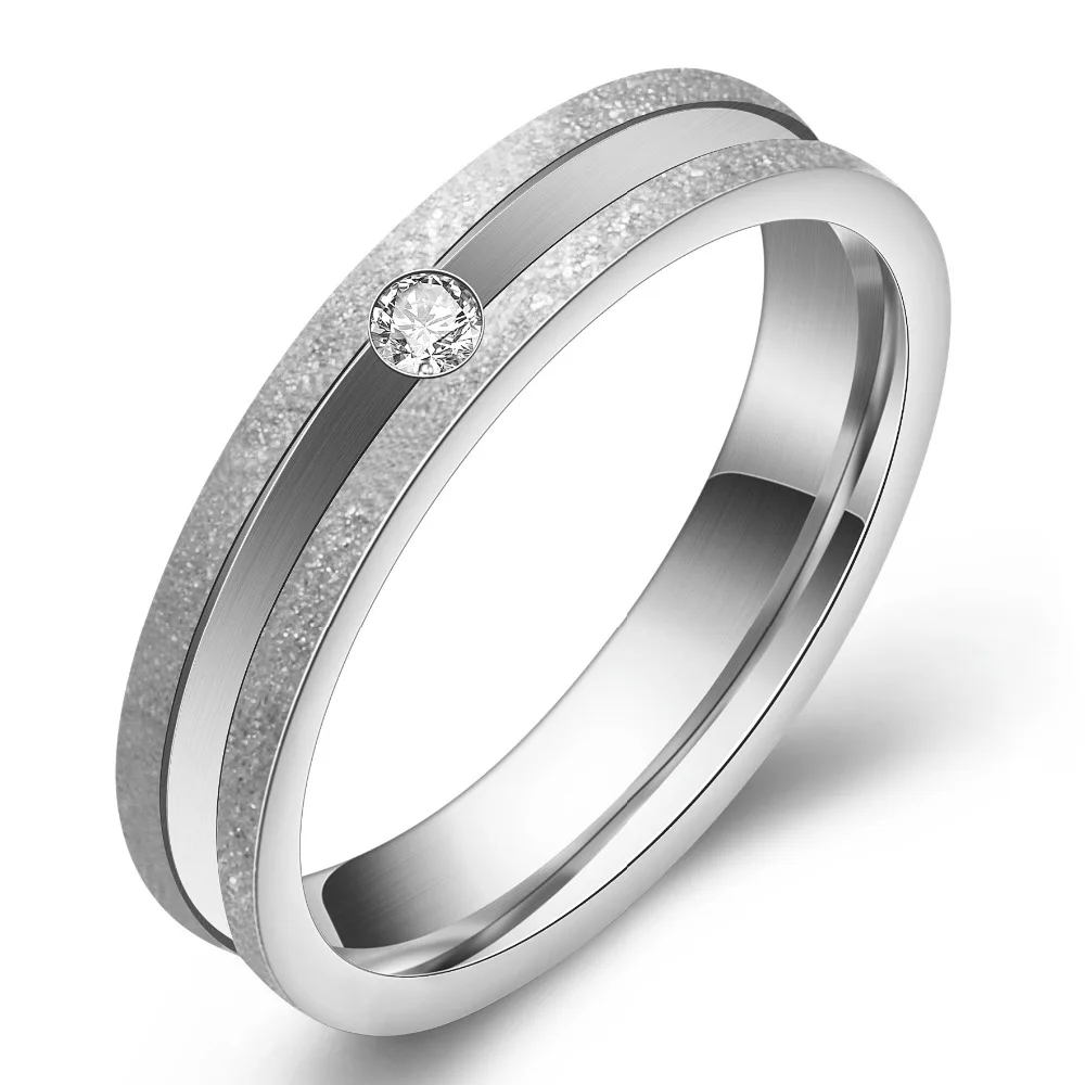 Valentines Gift Rose Gold-Color Stainless Steel 4mm Fine Pave Setting Cubic Zircon Wedding Rings Size 6-9 wedding rings finger rings fashion rings zircon rings fashion ring crystal rings stainless steel rings metal rings stone rings gold rings