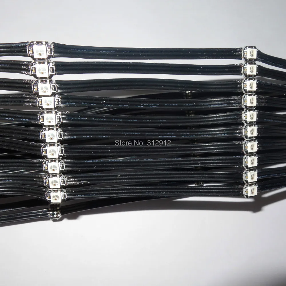 

100pcs pre-soldered WS2812B led with heatsink;DC5V input;10cm wire spacing;with all black wire with black pcb