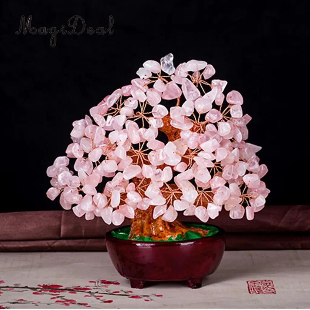 7 inch Natural Crystal Gemstone Money Tree for Office/Home/Meeting Room Desk Ornaments -Pink