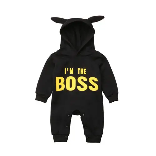 

FOCUSNORM Newborn Infant Baby Boy Girl Winter Warm Romper Long Sleeve Print Letter Jumpsuit Hooded Outfit Clothes
