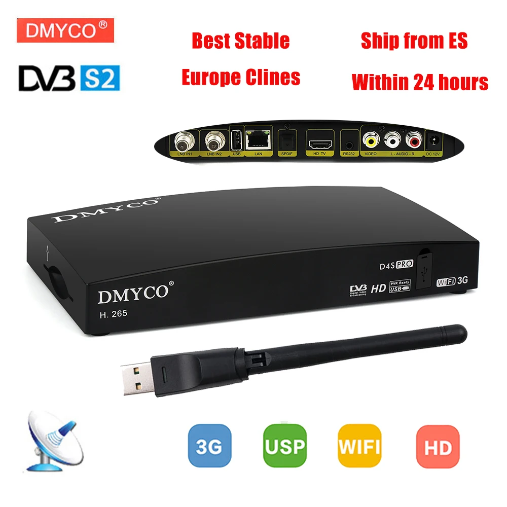 

1 Year Europe 7 Cable Spain D4S pro DVB-S2 Satellite Receiver Decoder Support 1080P Full HD Powervu Bisskey