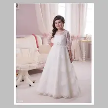 Цветок Девушка Платье Партии Кружева Театрализованное Причастие Платья 3 4 Рукава Девочки Белый/Слоновая Кость Дети/Дети платье для Свадьбы