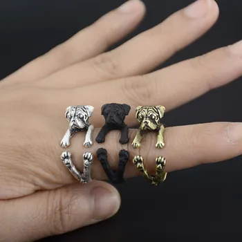 

New Vintage Hippie Chic Tiny Pug Dog Anel Ring Boho Brass Knuckle Bulldog Animal Couple Anillos Rings For Men Women Jewelry
