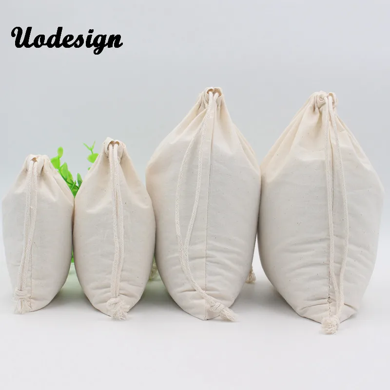 10pcs Pure White Cotton Linen Gift Bag Birthday Party Wedding Favor Holder Makeup Jewelry Drawstring Pouch Jewelry Packaging