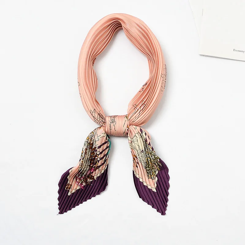 Горячая квадратная морщинка маленький шелковый шейный шарф для женщин мнущийся шейный платок с плиссированным принтом женская Бандана Платок - Цвет: 184