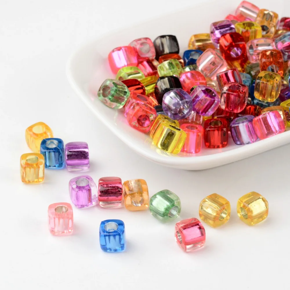 

100pcs Mixed Color Transparent Tube Acrylic Spacer Beads For Jewelry Making DIY Craft, about 8mm wide, 7.5mm long, Hole: 4mm