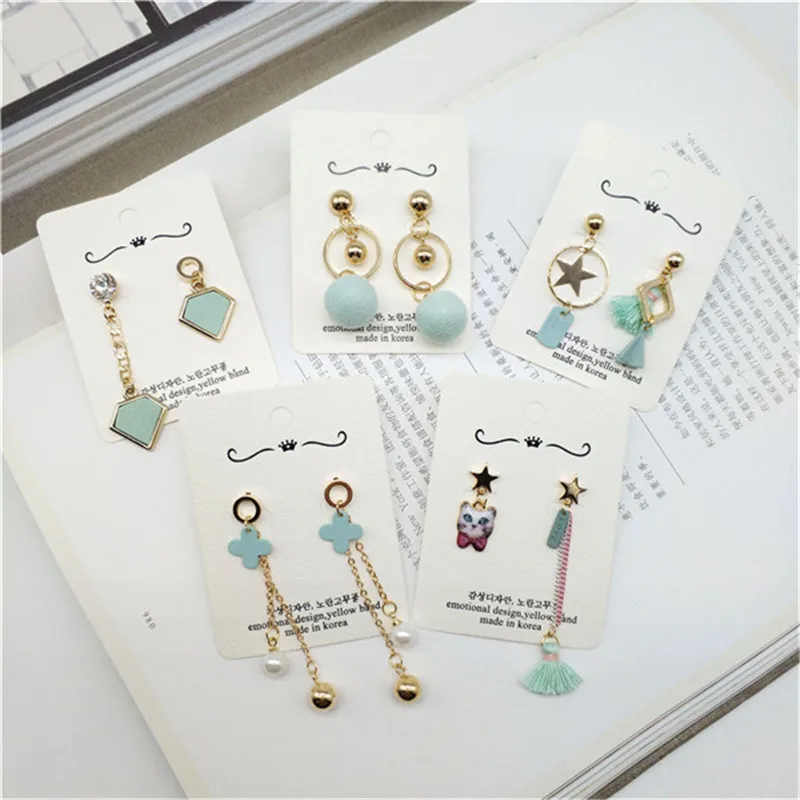 

Korea Handmade Cute Mint Macaron Tassel Asymmetry Women Drop Earring Dangle Earrings Fashion Jewelry Accessories-JQD5