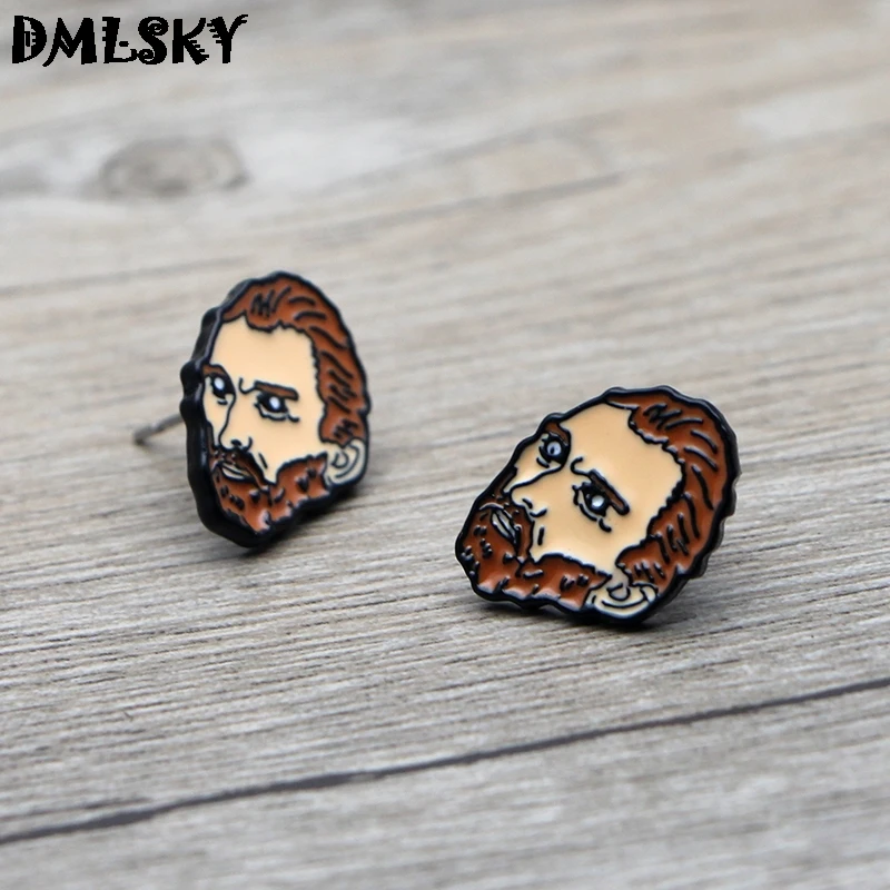 DMLSKY Van Gogh крутые ювелирные изделия серьги гвоздики с героями мультфильмов эмалью