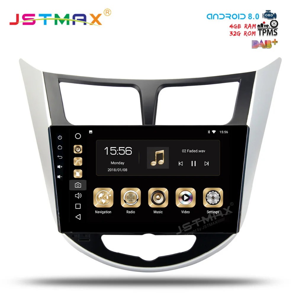 Clearance JSTMAX 8" Android 8.0 car dvd for Hyundai Solaris accent Verna i25 with gps navi Octa Core 4GB+32GB Auto Stereo DAB+( NO dvd) 4