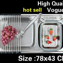 Квартира многофункциональный мыть овощи двойной кухонный паз раковина 304 нержавеющая сталь Горячая 780x430 мм