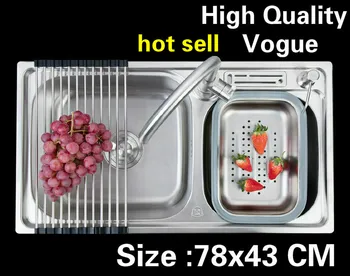 Buy Free Shipping Apartment Multifunction Wash Vegetables Kitchen Double Groove Sink 304 Stainless Steel Hot Sell 780x430 MM