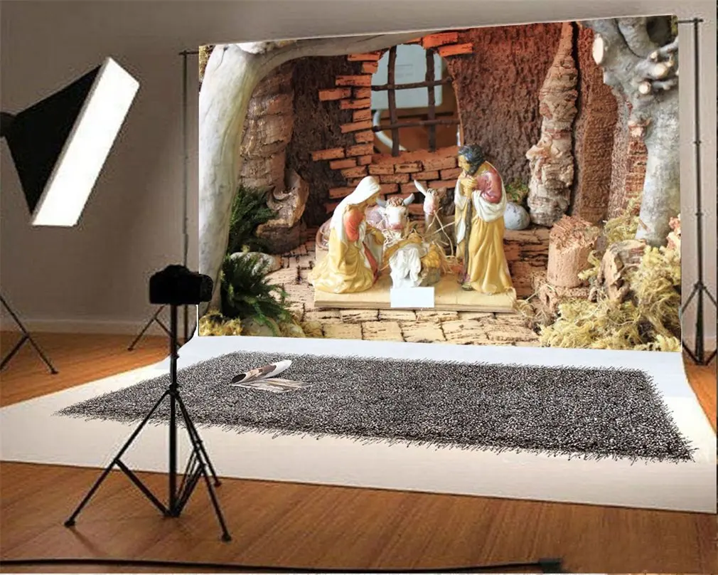 

Photography Backdrop Nativity of Jesus Christmas Weathered Ancient Rock Stone House Culture Historic Photo Background