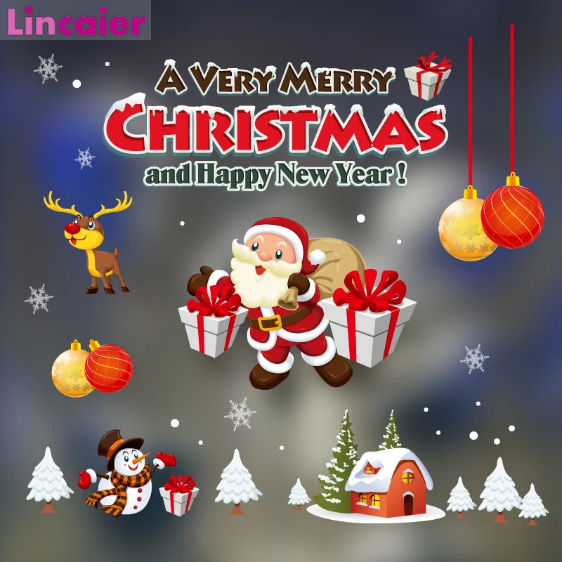 

Christmas Window Sticker 2019 Merry Christmas Decorations for Home DIY 2020 Happy New Year Santa Claus Snowman Tree Ornaments