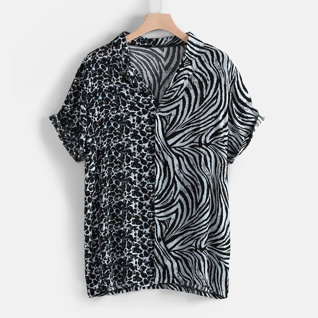 

High Quality Men Shirt Brand New Slim Fit Casual Leopard Print Social Shirts Dress Short Sleeve Plus Size Night Club Prom Tuxedo