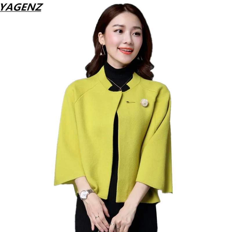 

Female Knitted Cardigan 2017Autumn Short Sweater Women Solid Color Seven Sleeves Shawl Sweater Coat Female Casual Tops YAGENZ360