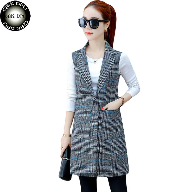 Women Casual Sleeveless Blazer Office Wear Waistcoat Outerwear Coat Long Jacket