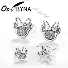 OCTBYNA/ модные серебряные серьги-гвоздики с узлами и бантом с Минни из мультфильма для женщин, серьги с кристаллами, ювелирные изделия для помолвки