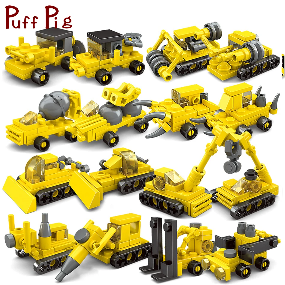 2in1 City Engineering Vehicles Excavator Tractor Model Buidling Blocks
