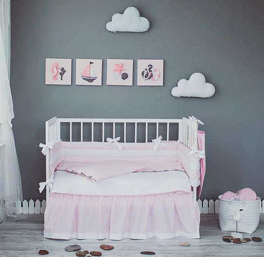 grey and pink cot bedding