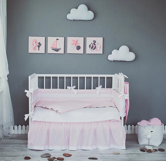 5 Pieces Set Pink White Crib Bedding Baby Sweet 5 Pieces Set Pink White Crib Bedding Baby Sweet Nursery Per Quilt