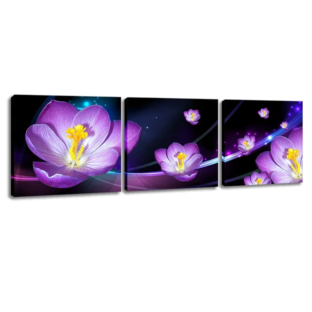 us 63 5 28 off 3pcs framed canvas art flower paintings modern purple flower posters and prints wall pictures for living room home decoration in purple flower posters