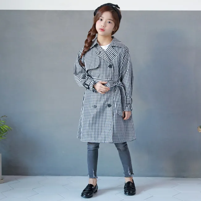 

MAGGIE'S WALKER Trench Coat Kids Boys Girls Black Plaid Double-Breasted Windbreaker Outfits Toddler Kid Windproof Trench Coats