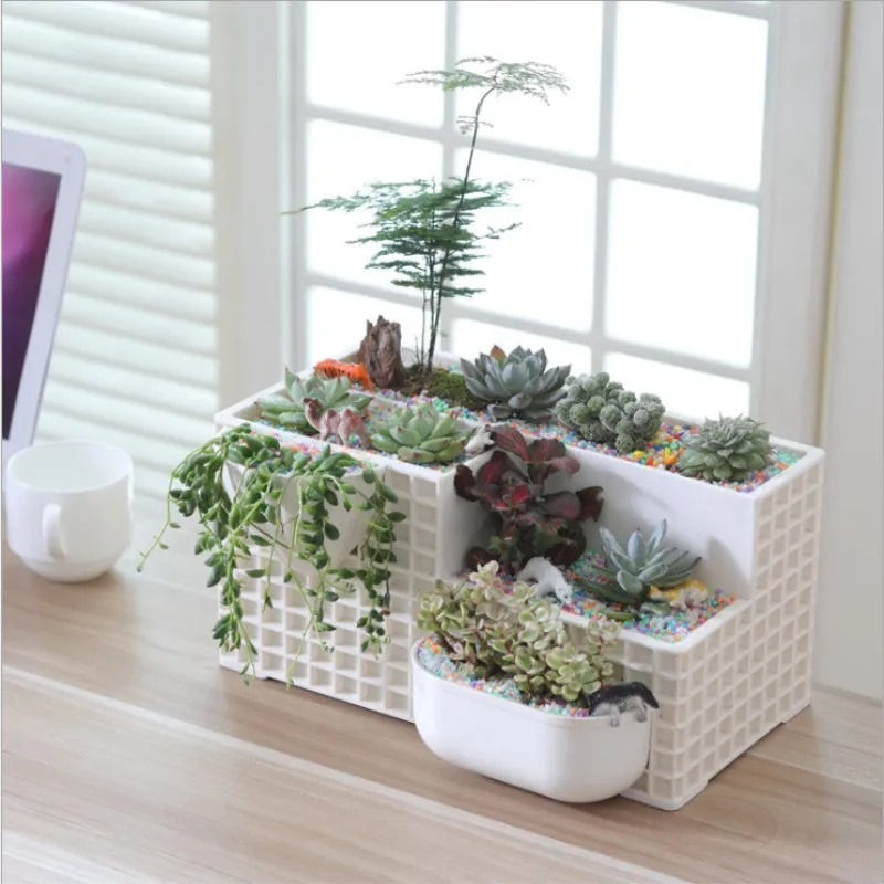 

Plastic Micro Landscape Flower Pot Korean Creative Combination Fleshy Flower Desktop Micro Landscape Fleshy Plant Pot Home Decor