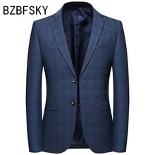 BZBFSKY Новое поступление весенний высококачественный хлопковый клетчатый Повседневный блейзер для мужчин, мужские костюмы куртки, повседневные куртки для мужчин M-4XL
