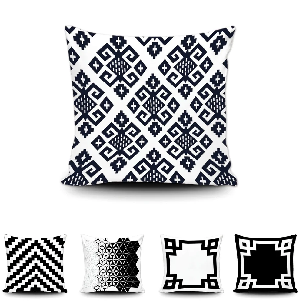

Modern Black White Greek Key Border Cushion Cover Art Abstract Geometric Cotton Throw Pillow Case Creative Sofa Car Pillow Cover