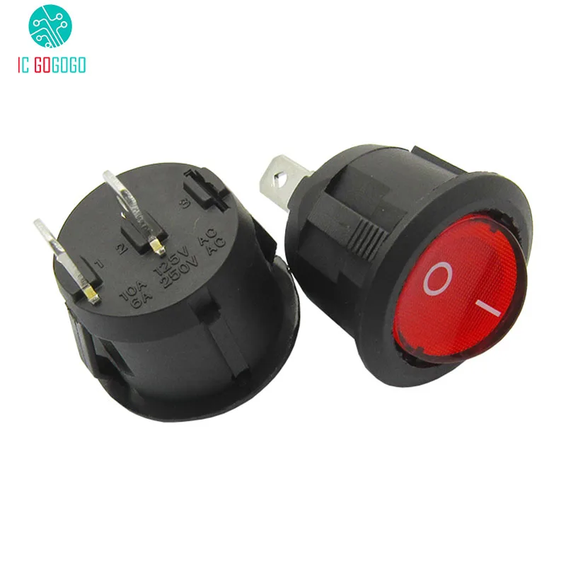 

10pcs Boat-shaped Round Switch Red Button 2pin 6A 250V Opening 20mm ON/OFF Boat Rocker Switch SPST 2P